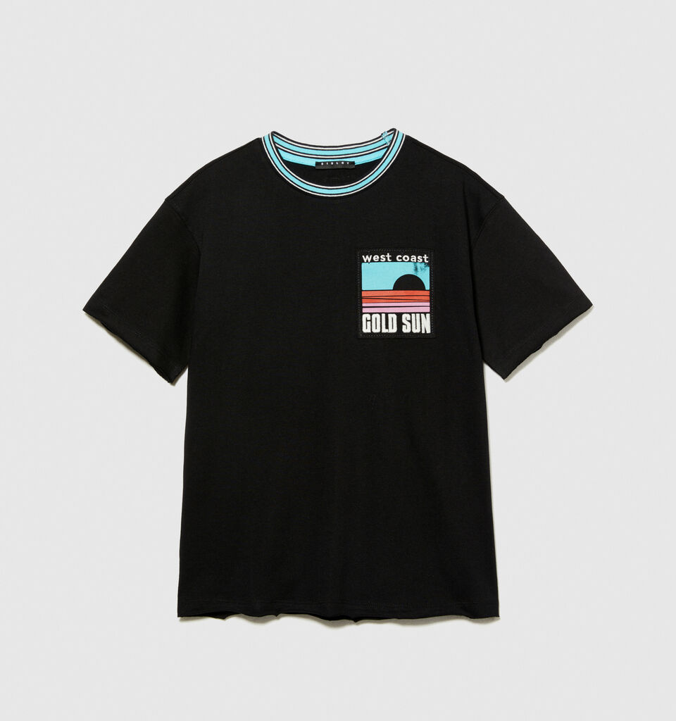 T-shirt with embroidered print - boys' short sleeve t-shirts - Black | Sisley Young image number 1